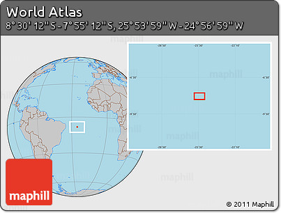 Gray Location Map of the Area around 8° 12' 42" S, 25° 25' 29" W