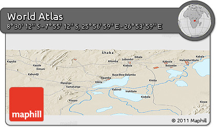 Shaded Relief Panoramic Map of the Area around 8° 12' 42" S, 26° 25' 29" E