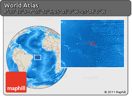 Shaded Relief Location Map of the Area around 8° 12' 42" S, 26° 16' 29" W