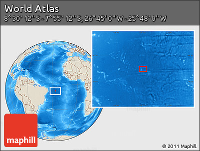 Shaded Relief Location Map of the Area around 8° 12' 42" S, 26° 16' 29" W