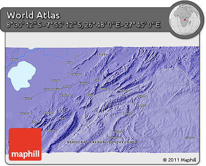 Political 3D Map of the Area around 8° 12' 42" S, 27° 16' 29" E