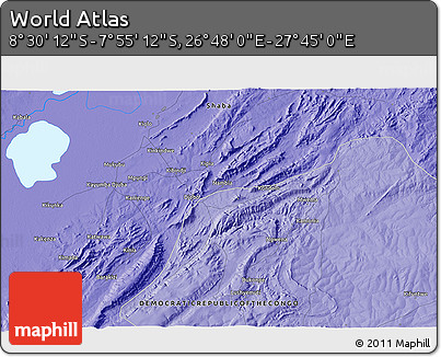 Political 3D Map of the Area around 8° 12' 42" S, 27° 16' 29" E