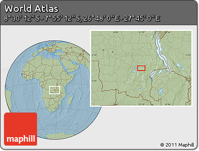 Savanna Style Location Map of the Area around 8° 12' 42" S, 27° 16' 29" E, hill shading