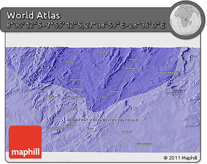 Political 3D Map of the Area around 8° 12' 42" S, 28° 7' 30" E