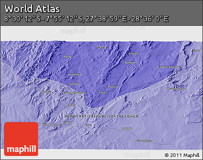 Political 3D Map of the Area around 8° 12' 42" S, 28° 7' 30" E