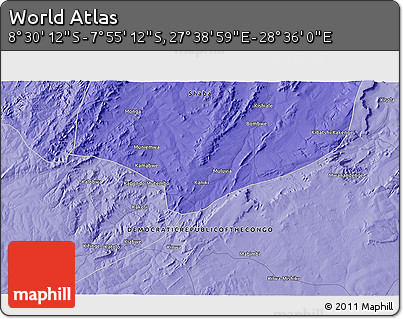 Political 3D Map of the Area around 8° 12' 42" S, 28° 7' 30" E