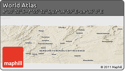 Shaded Relief Panoramic Map of the Area around 8° 12' 42" S, 28° 7' 30" E
