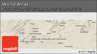 Shaded Relief Panoramic Map of the Area around 8° 12' 42" S, 28° 7' 30" E