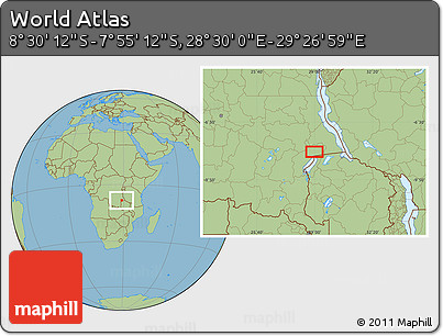 Savanna Style Location Map of the Area around 8° 12' 42" S, 28° 58' 30" E
