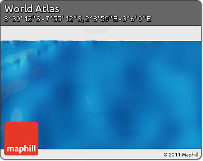 Shaded Relief 3D Map of the Area around 8° 12' 42" S, 2° 37' 30" E