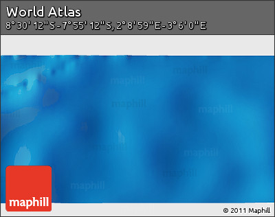 Shaded Relief 3D Map of the Area around 8° 12' 42" S, 2° 37' 30" E