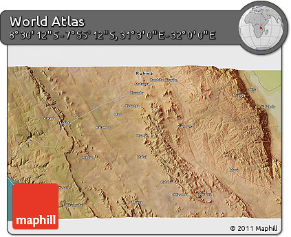Satellite 3D Map of the Area around 8° 12' 42" S, 31° 31' 29" E