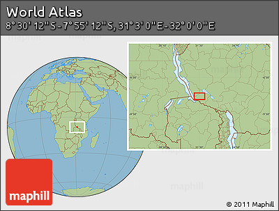 Savanna Style Location Map of the Area around 8° 12' 42" S, 31° 31' 29" E