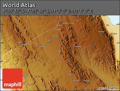 Physical Map of the Area around 8° 12' 42" S, 31° 31' 29" E