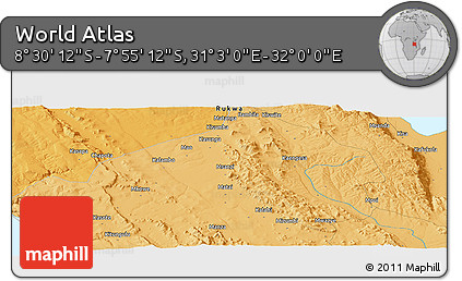 Political Panoramic Map of the Area around 8° 12' 42" S, 31° 31' 29" E