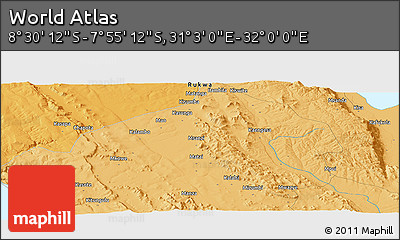 Political Panoramic Map of the Area around 8° 12' 42" S, 31° 31' 29" E
