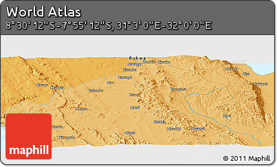 Political Panoramic Map of the Area around 8° 12' 42" S, 31° 31' 29" E