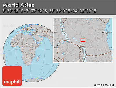 Gray Location Map of the Area around 8° 12' 42" S, 34° 4' 30" E