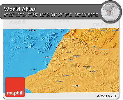 Political 3D Map of the Area around 8° 12' 42" S, 34° 55' 29" E