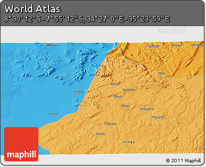 Political 3D Map of the Area around 8° 12' 42" S, 34° 55' 29" E