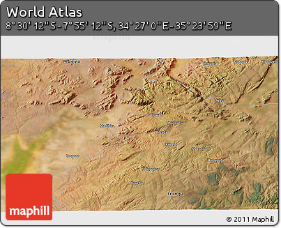 Satellite 3D Map of the Area around 8° 12' 42" S, 34° 55' 29" E