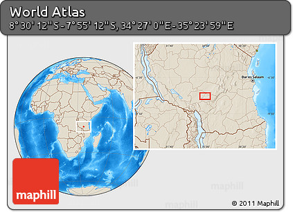 Shaded Relief Location Map of the Area around 8° 12' 42" S, 34° 55' 29" E