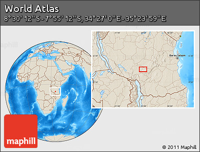 Shaded Relief Location Map of the Area around 8° 12' 42" S, 34° 55' 29" E