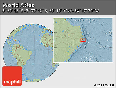 Savanna Style Location Map of the Area around 8° 12' 42" S, 34° 46' 29" W, hill shading