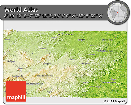 Physical 3D Map of the Area around 8° 12' 42" S, 35° 37' 30" W