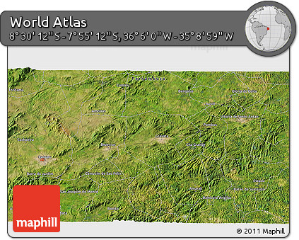 Satellite 3D Map of the Area around 8° 12' 42" S, 35° 37' 30" W