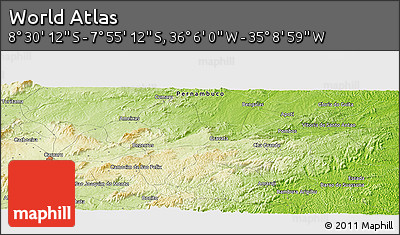 Physical Panoramic Map of the Area around 8° 12' 42" S, 35° 37' 30" W