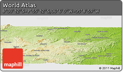 Physical Panoramic Map of the Area around 8° 12' 42" S, 35° 37' 30" W