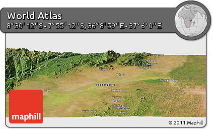 Satellite Panoramic Map of the Area around 8° 12' 42" S, 36° 37' 30" E