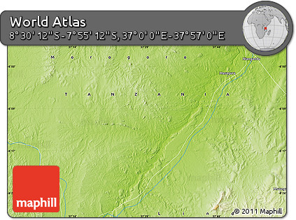 Physical Map of the Area around 8° 12' 42" S, 37° 28' 30" E