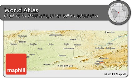 Physical Panoramic Map of the Area around 8° 12' 42" S, 37° 19' 30" W
