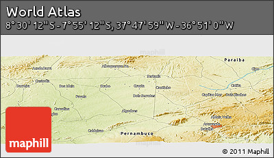 Physical Panoramic Map of the Area around 8° 12' 42" S, 37° 19' 30" W