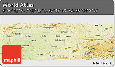 Physical Panoramic Map of the Area around 8° 12' 42" S, 37° 19' 30" W