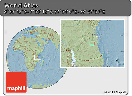 Savanna Style Location Map of the Area around 8° 12' 42" S, 38° 19' 30" E, hill shading