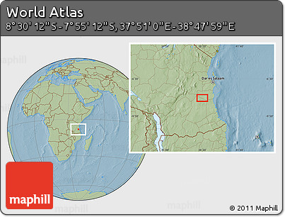 Savanna Style Location Map of the Area around 8° 12' 42" S, 38° 19' 30" E, hill shading