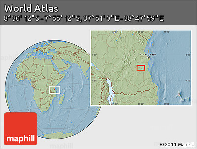 Savanna Style Location Map of the Area around 8° 12' 42" S, 38° 19' 30" E, hill shading
