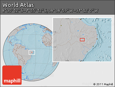 Gray Location Map of the Area around 8° 12' 42" S, 38° 10' 29" W, hill shading