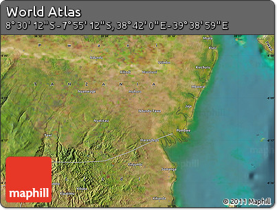 Satellite Map of the Area around 8° 12' 42" S, 39° 10' 29" E