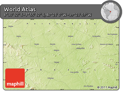Physical Map of the Area around 8° 12' 42" S, 39° 52' 30" W