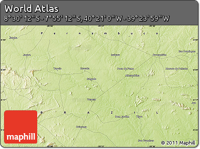Physical Map of the Area around 8° 12' 42" S, 39° 52' 30" W