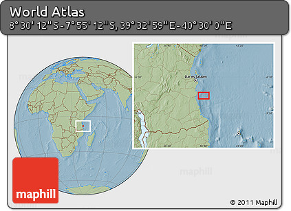 Savanna Style Location Map of the Area around 8° 12' 42" S, 40° 1' 29" E, hill shading
