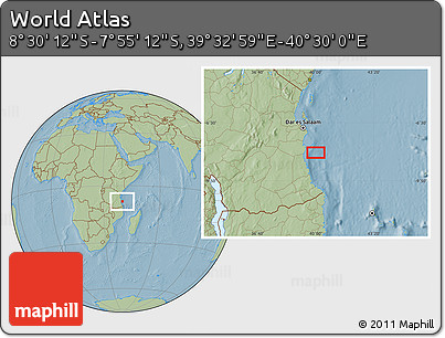 Savanna Style Location Map of the Area around 8° 12' 42" S, 40° 1' 29" E, hill shading