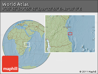 Savanna Style Location Map of the Area around 8° 12' 42" S, 40° 1' 29" E, hill shading