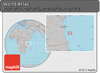 Gray Location Map of the Area around 8° 12' 42" S, 40° 52' 30" E