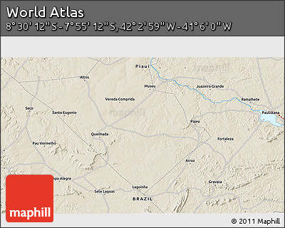 Shaded Relief 3D Map of the Area around 8° 12' 42" S, 41° 34' 30" W