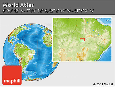 Physical Location Map of the Area around 8° 12' 42" S, 41° 34' 30" W